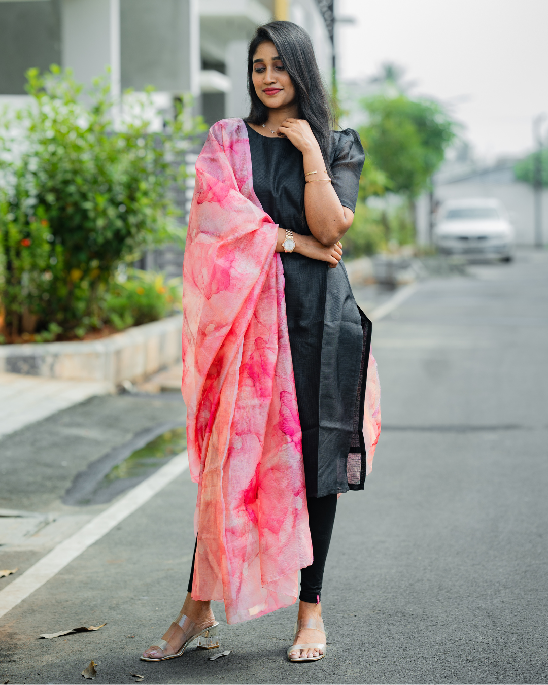Midnight Rose - Kota cotton kurti with Pure Crushed Organza Dupatta