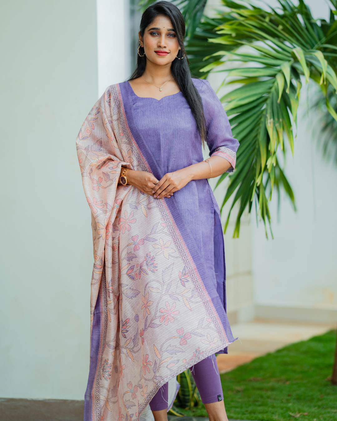 Lavender Grace - Semi GhichaTussar Salwar set with Dupatta