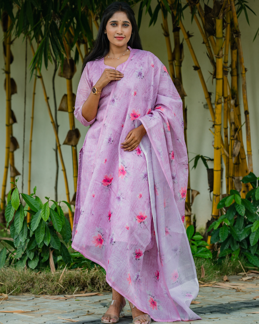 Blush Petal - Kota Cotton Lilac Salwar Set With Dupatta