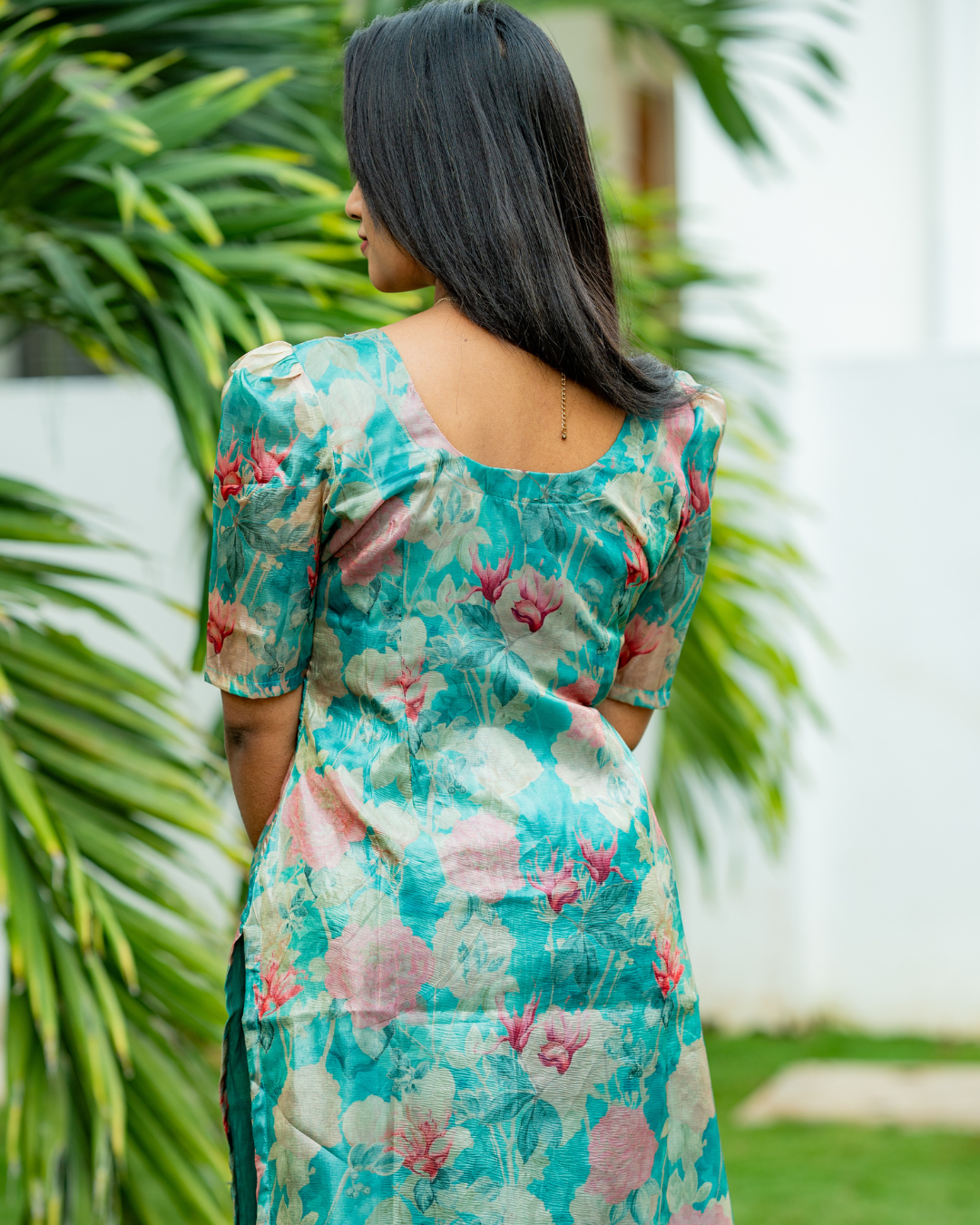 Teal Blossom - Pure Crushed Organza Kurti
