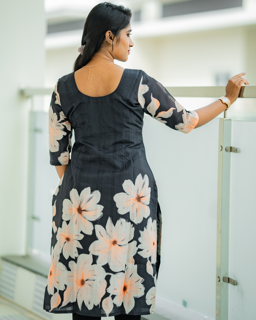Midnight Bloom - Semi Tussar floral printed Kurti