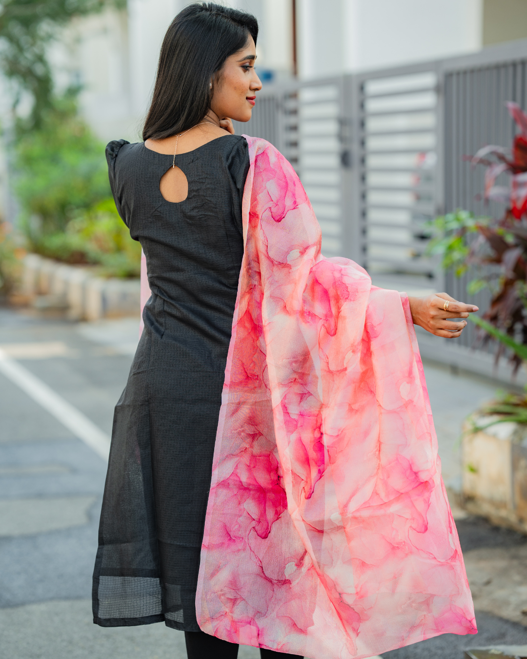 Midnight Rose - Kota cotton kurti with Pure Crushed Organza Dupatta