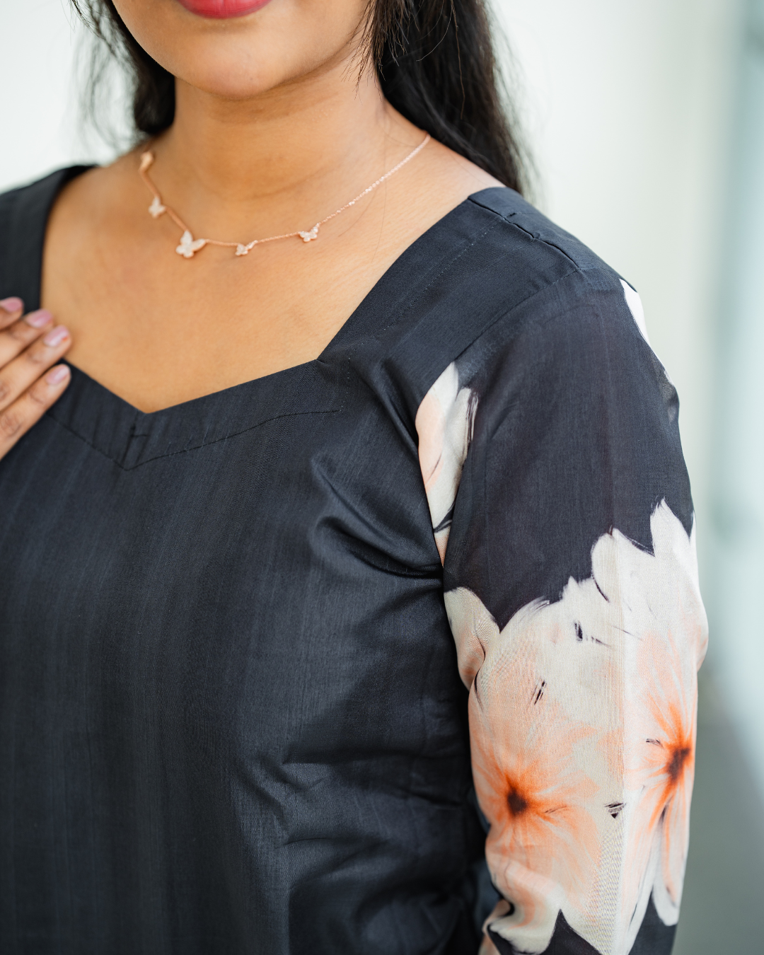 Midnight Bloom - Semi Tussar floral printed Kurti