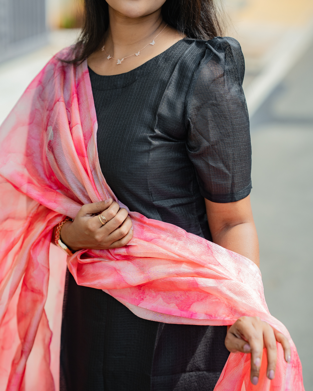 Midnight Rose - Kota cotton kurti with Pure Crushed Organza Dupatta