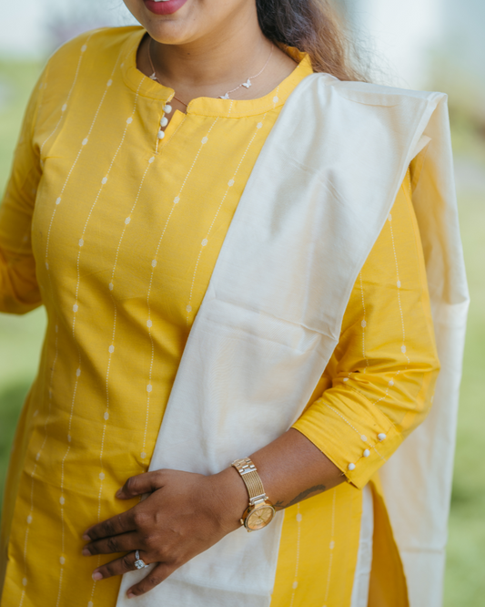 Sunlit Stripe - Pure Silk Cotton Top, Bottom & Dupatta Set