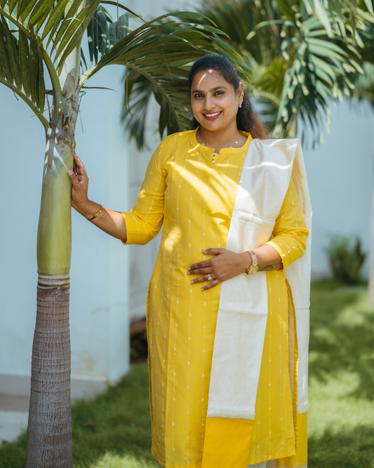 Sunlit Stripe - Pure Silk Cotton Top, Bottom & Dupatta Set