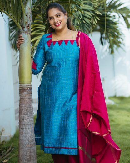 Royal Bloom Duo – Pure Silk Cotton Top, Bottom & Dupatta Set