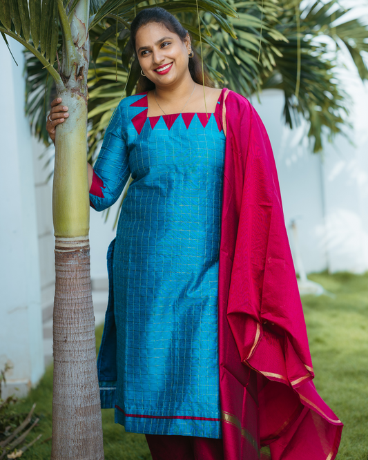 Royal Bloom Duo – Pure Silk Cotton Top, Bottom & Dupatta Set