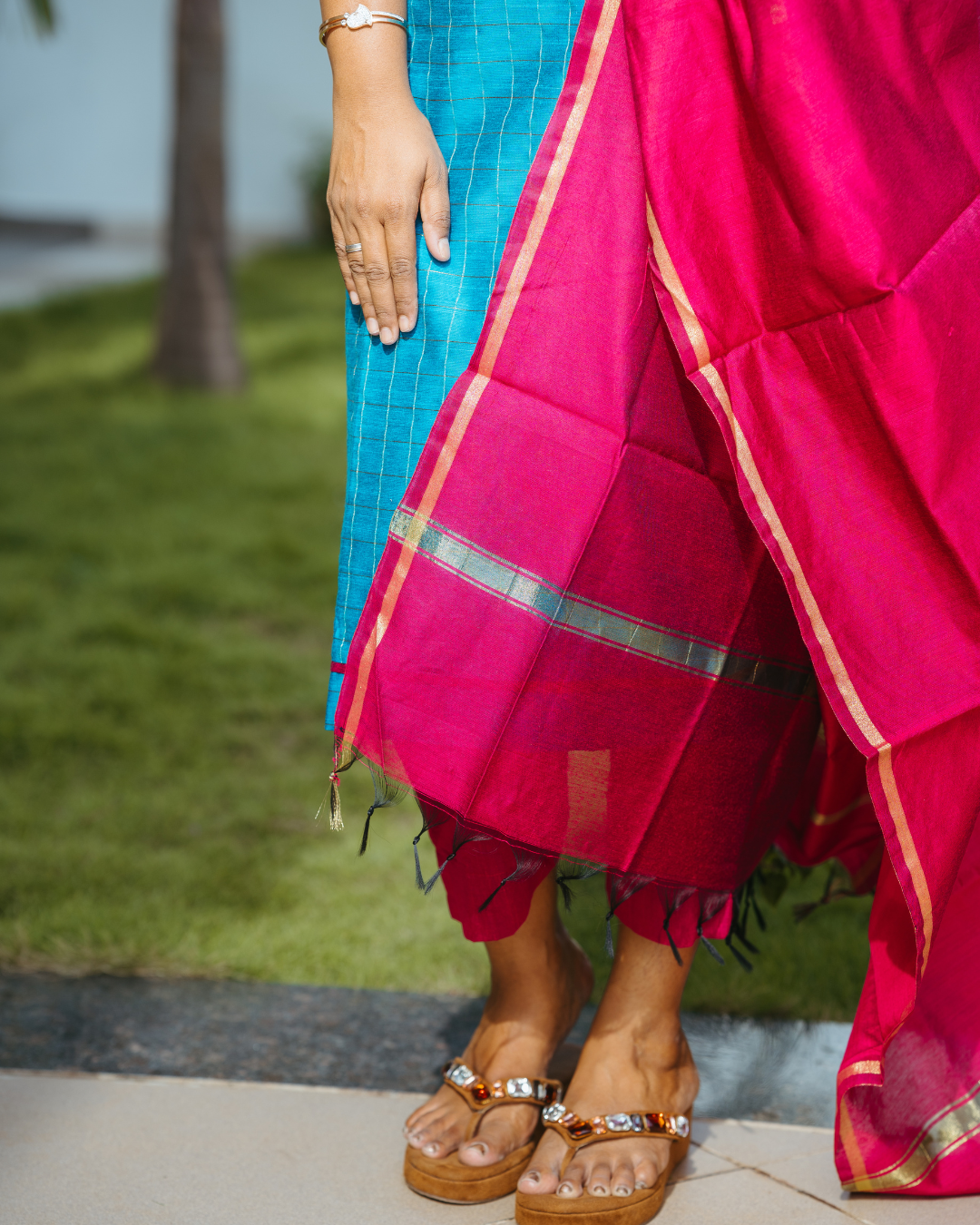 Royal Bloom Duo – Pure Silk Cotton Top, Bottom & Dupatta Set