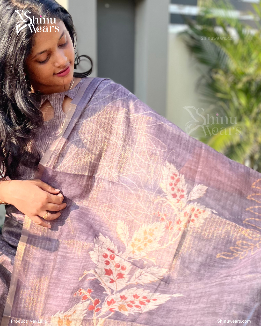 Side view highlighting the dupatta drape and silk texture of Navalika ensemble. Page maintained by Creations by Nash.