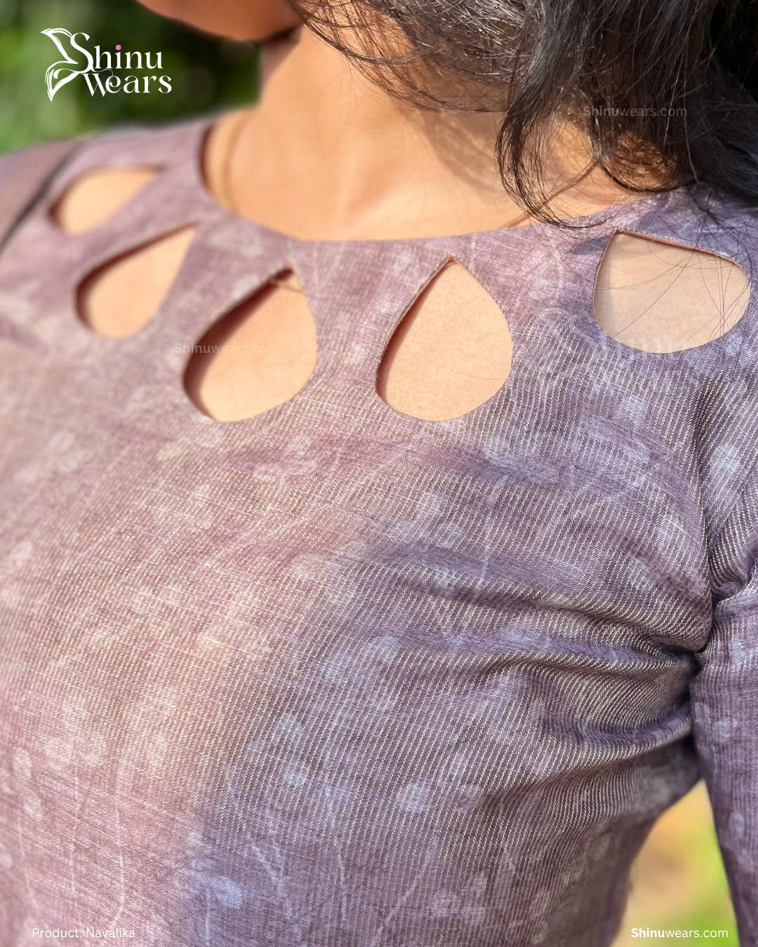 Close-up of Navalika semi tussar top showing woven silk texture. Page maintained by Creations by Nash.