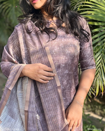 Elegant styling of Navalika semi tussar top and dupatta for office and casual wear. Page maintained by Creations by Nash.