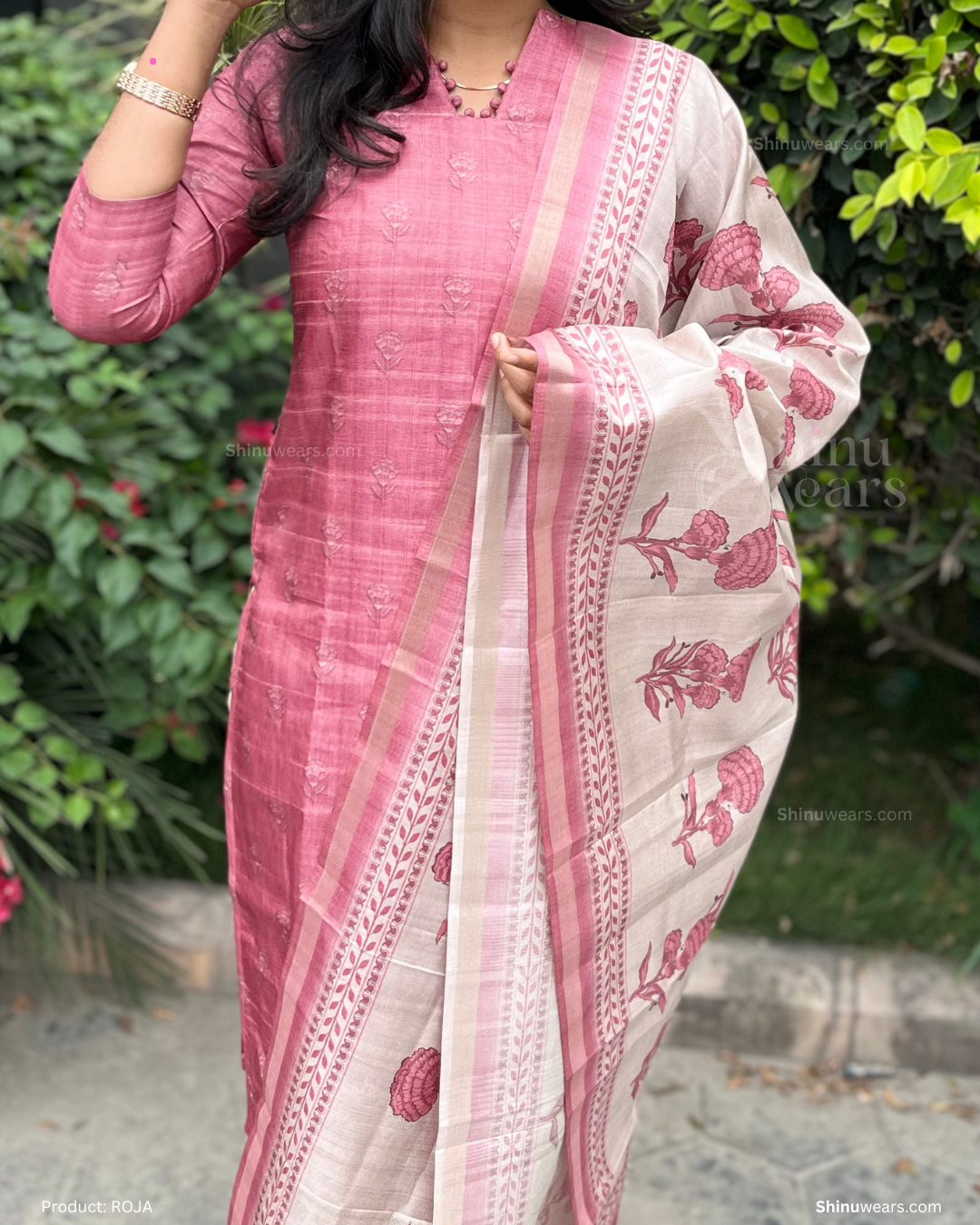 Semi tussar dupatta with floral block-style prints from Roja set. Page maintained by Creations by Nash.