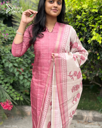 Model showcasing Roja top and dupatta in elegant festive styling. Page maintained by Creations by Nash.